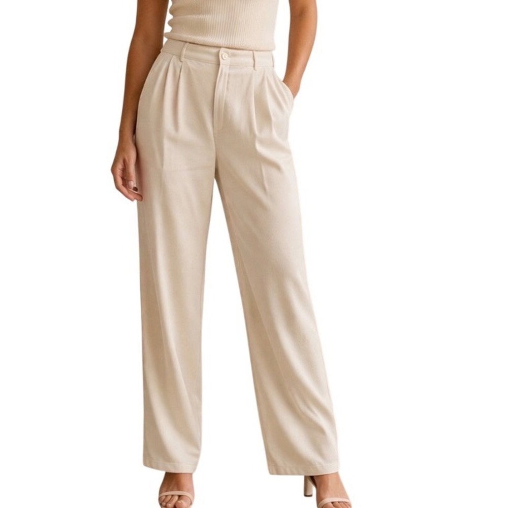 Dress Pants Beige Pleated Straight Leg Casual Part Event Office‎ Size L NWT